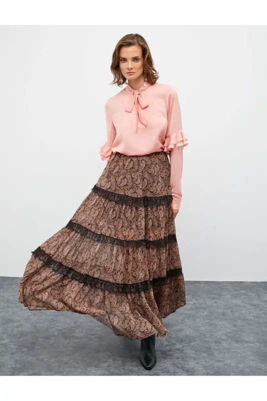 Melis Ağazat X Koton - Scarf Neck Viscose Blouse-Rose - 1