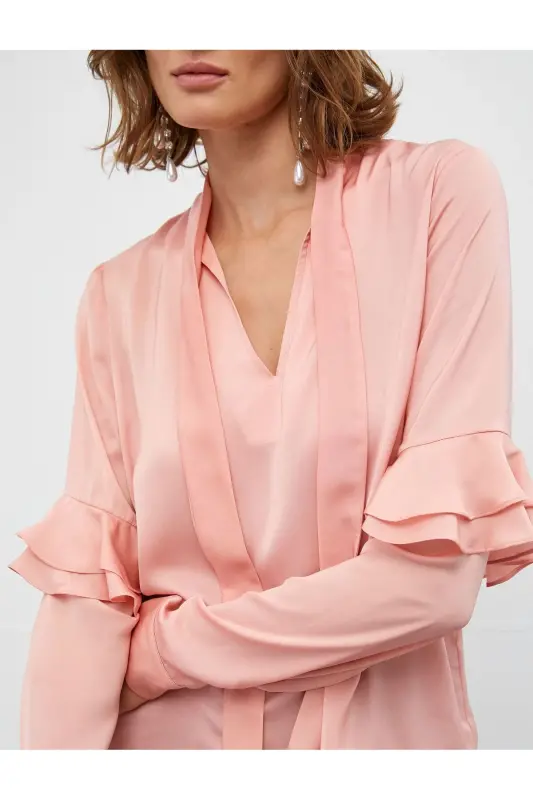Melis Ağazat X Koton - Scarf Neck Viscose Blouse-Rose - 5