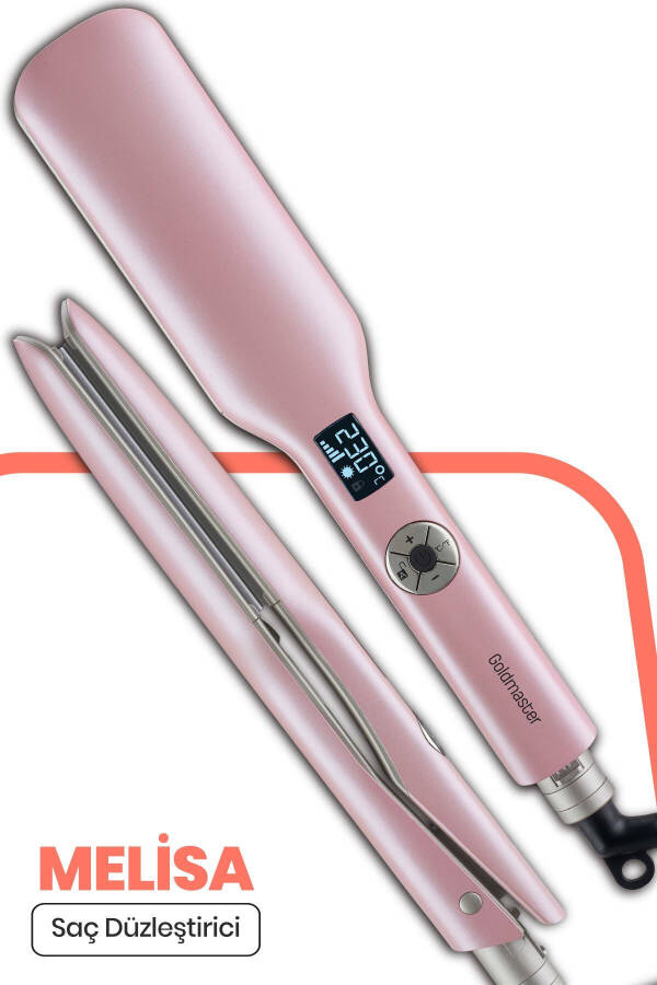 Melisa Digital Display Tourmaline Ceramic Thick Plate Ionic Hair Straightener Pink - 43