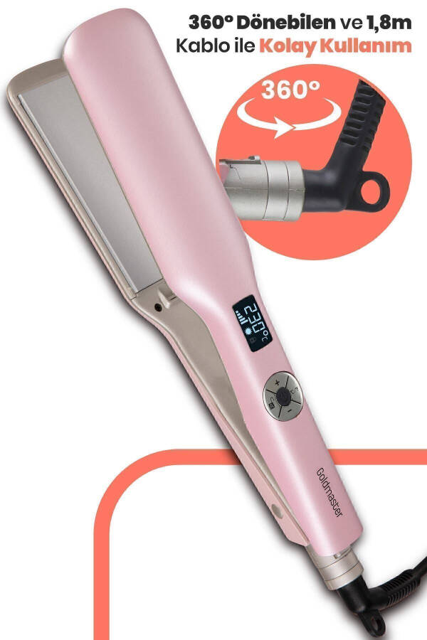 Melisa Digital Display Tourmaline Ceramic Thick Plate Ionic Hair Straightener Pink - 21