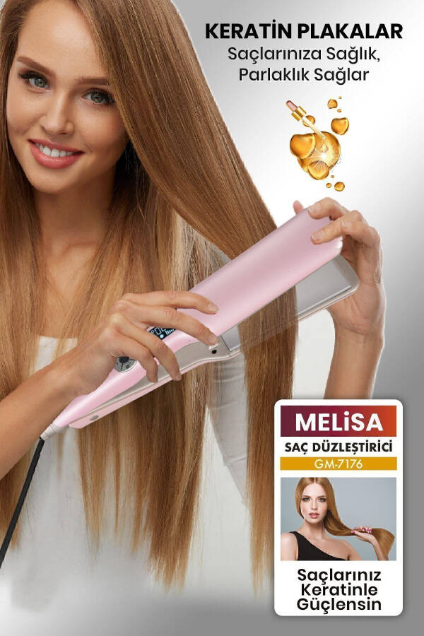 Melisa Digital Display Tourmaline Ceramic Thick Plate Ionic Hair Straightener Pink - 22