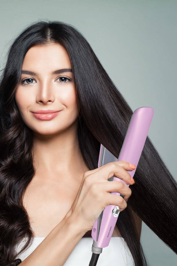 Melisa Digital Display Tourmaline Ceramic Thick Plate Ionic Hair Straightener Pink - 39