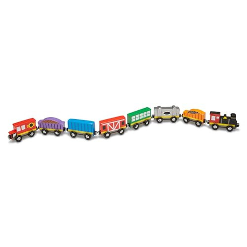 Melissa & Doug Ahşap Manyetik Tren Vagonları - 8 Parça Eğitici ve Beceri Geliştirici Ahşap Oyuncak Erkek ve Kız Çocuklar İçin - 1