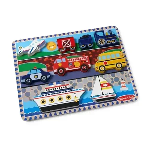 Melissa & Doug Vehicles Wooden Chunky Puzzle (9 pcs), Educational Screen Free Activity for Toddler, Preschoolers And Kids Ages 2+- FSC Certified - 4