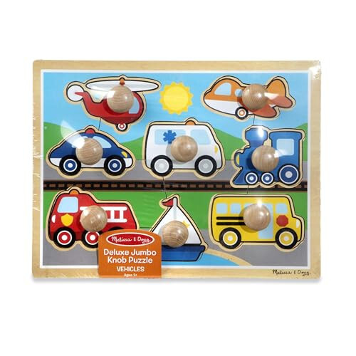 Melissa & Doug Avtomobillar Katta-katta Tugmachali Yog'och Pazl (8 dona) - 6