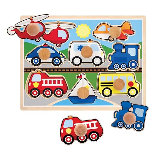 Melissa & Doug Avtomobillar Katta-katta Tugmachali Yog'och Pazl (8 dona) - Melissa