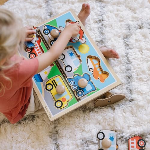 Melissa & Doug Avtomobillar Katta-katta Tugmachali Yog'och Pazl (8 dona) - Melissa (1)