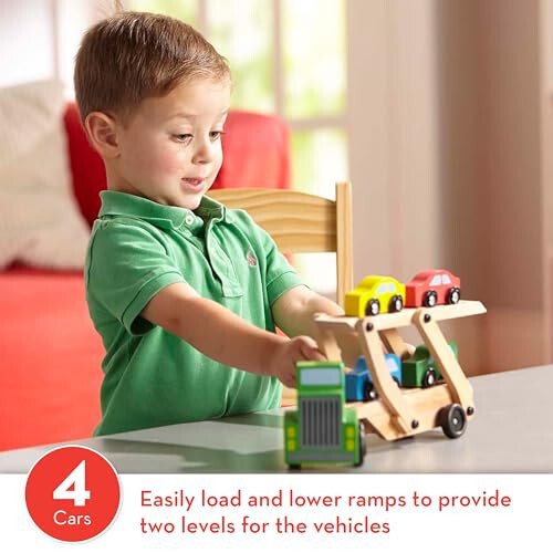 Melissa & Doug Car Carrier Truck and Cars Wooden Toy Set With 1 Truck and 4 Cars - Vehicle Toys, Push And Go Wooden Trucks For Toddlers And Kids Ages 3+ - 32