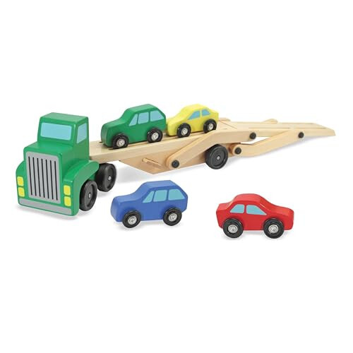 Melissa & Doug Car Carrier Truck and Cars Wooden Toy Set With 1 Truck and 4 Cars - Vehicle Toys, Push And Go Wooden Trucks For Toddlers And Kids Ages 3+ - 34