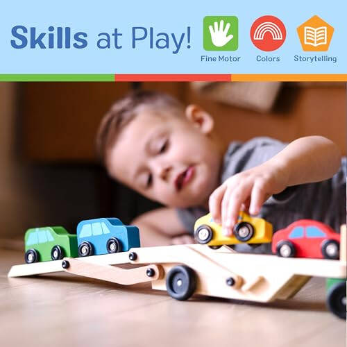 Melissa & Doug Car Carrier Truck and Cars Wooden Toy Set With 1 Truck and 4 Cars - Vehicle Toys, Push And Go Wooden Trucks For Toddlers And Kids Ages 3+ - 35