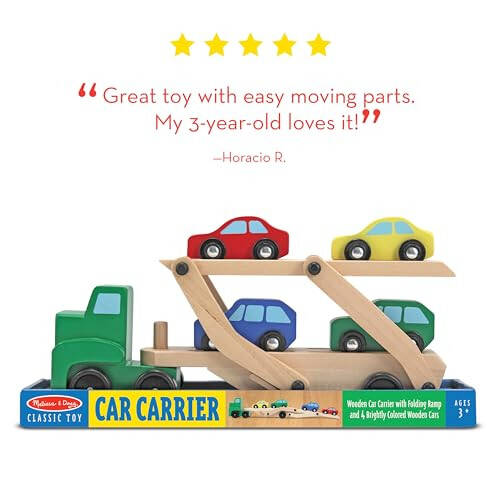 Melissa & Doug Car Carrier Truck and Cars Wooden Toy Set With 1 Truck and 4 Cars - Vehicle Toys, Push And Go Wooden Trucks For Toddlers And Kids Ages 3+ - 36