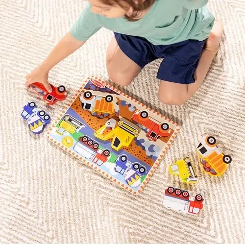 Melissa & Doug Construction Vehicles Wooden Chunky Puzzle (6 pcs) - FSC Certified - 2