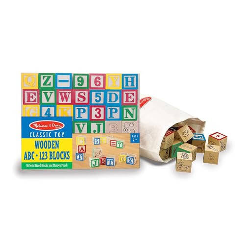 Melissa & Doug Deluxe ABC/123 1 dyuymli bloklar to'plami saqlash sumkasi bilan (50 dona) - Harflar va raqamlar/ABC klassik yog'och bloklar 2 yosh va undan katta bolalar uchun - 25