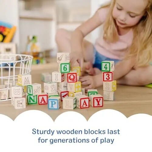 Melissa & Doug Deluxe ABC/123 1-Inch Blocks Set With Storage Pouch (50 pcs) - Letters And Numbers/ABC Classic Wooden Blocks For Toddlers And Kids Ages 2+ - 5