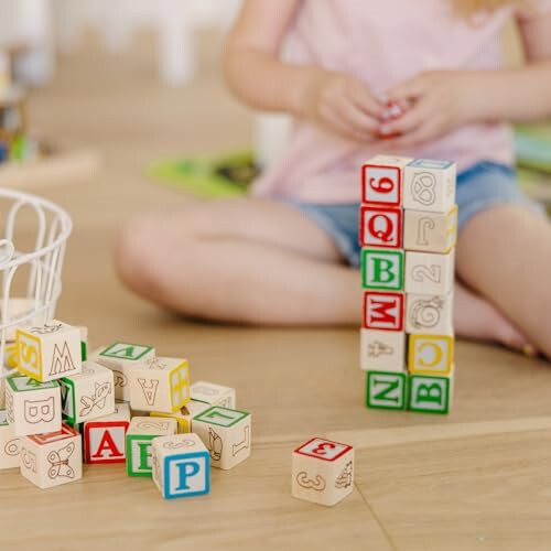 Melissa & Doug Deluxe ABC/123 1 İnçlik Blok Seti Saklama Çantası İle (50 Adet) - Harfler Ve Rakamlar/ABC Klasik Ahşap Bloklar 2 Yaş Ve Üzeri Çocuklar İçin - 6