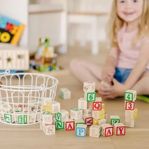 Melissa & Doug Deluxe Wooden ABC/123, 50-Piece Set of Classic Letter & Number Wooden Blocks (1” x 1”) with Storage Pouch, Sorting & Stacking Toys for Kids Ages 2+ - 2