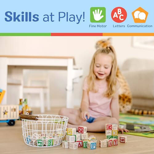 Melissa & Doug Deluxe ABC/123 Набор блоков 1 дюйм с сумкой для хранения (50 шт.) - Буквы и цифры/Классические деревянные блоки ABC для малышей и детей от 2 лет - 35