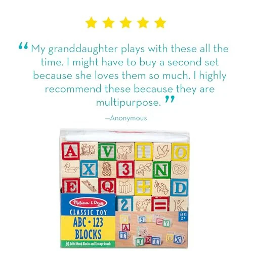 Melissa & Doug Deluxe ABC/123 Набор блоков 1 дюйм с сумкой для хранения (50 шт.) - Буквы и цифры/Классические деревянные блоки ABC для малышей и детей от 2 лет - 6