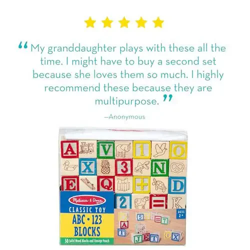 Melissa & Doug Deluxe ABC/123 Набор блоков 1 дюйм с сумкой для хранения (50 шт.) - Буквы и цифры/Классические деревянные блоки ABC для малышей и детей от 2 лет - 6