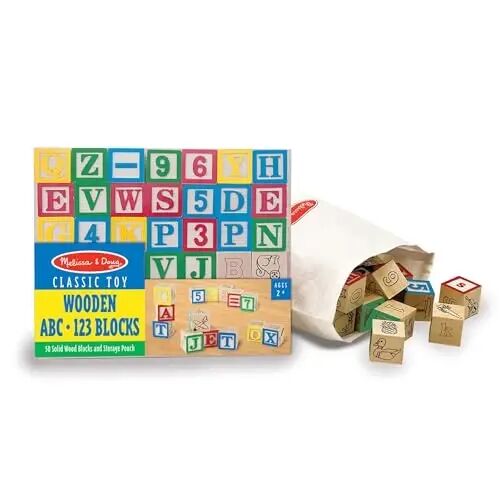 Melissa & Doug Deluxe ABC/123 Набор блоков 1 дюйм с сумкой для хранения (50 шт.) - Буквы и цифры/Классические деревянные блоки ABC для малышей и детей от 2 лет - 1