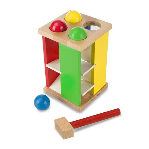 Melissa & Doug Deluxe Bolg'a va Urish Bolg'a, Ta'limchi Go'dak O'yinchoqlari, 2 yosh va undan katta bolalar uchun Yog'och Urish Skameykasiga ega Yog'och Minora O'yinchoqi - 31