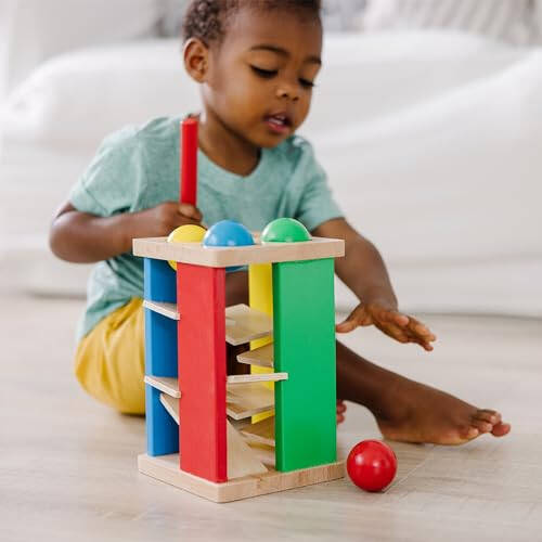 Melissa & Doug Deluxe Деревянная башня для игры с молотком - Бей по мячу, развивающие игрушки для малышей, деревянная скамейка для ударов для детей от 2 лет - 32