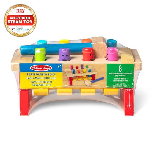 Melissa & Doug Deluxe Pounding Bench yog'och o'yinchoq bolg'a bilan - 3