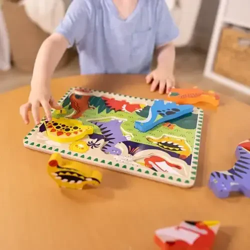 Melissa & Doug Деревянная пазл с толстыми деталями Динозавры (7 шт) - Сертифицировано FSC - 6