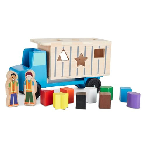 Melissa & Doug Деревянный самосвал для сортировки форм с 9 цветными формами и 2 фигурками для игры, деревянные игрушки для транспортных средств, игрушки для сортировки форм для малышей от 2 лет - 34