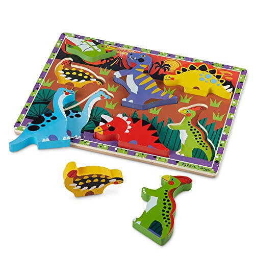 Melissa & Doug Dinosaur Wooden Chunky Puzzle (7 pcs) - FSC Certified - 1