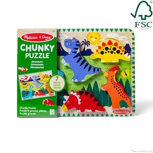 Melissa & Doug Dinosaur Wooden Chunky Puzzle (7 pcs) - FSC Certified - 3