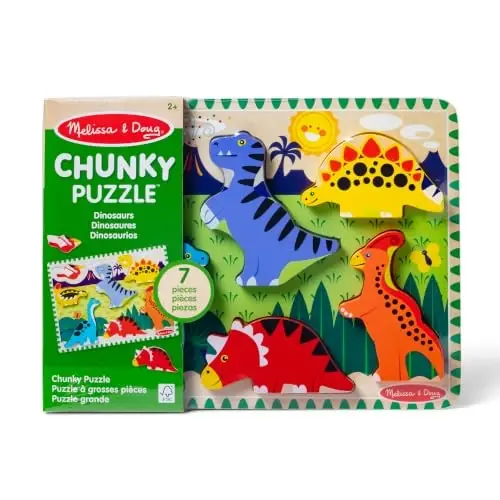 Melissa & Doug Dinozavr Yog'och Qalin Qismli Puzzle (7 dona) - FSC Sertifikatlangan 