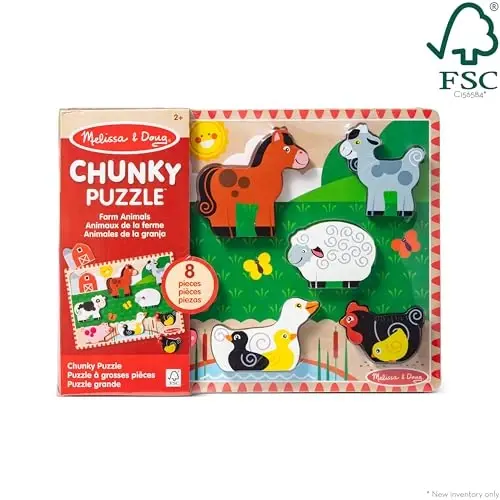 Melissa & Doug Farm Wooden Chunky Puzzle (8 pcs) - FSC Certified 