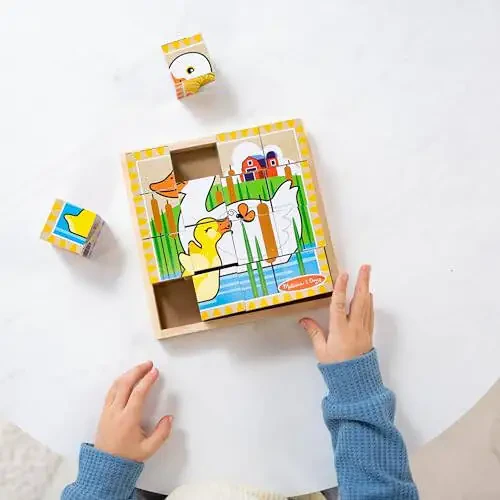 Melissa & Doug Farm Wooden Cube Puzzle With Storage Tray - 6 Puzzles in 1 (16 pcs) - FSC Certified - 20