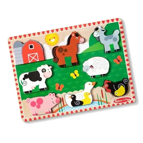 Melissa & Doug Farm Yog'ochdan Yasalgan Bo'lakli Jumbo Puzzle (8 dona) - FSC Sertifikatlangan 