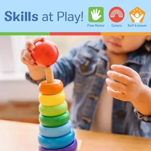 Melissa & Doug Rainbow Stacker Wooden Ring Educational Toy - Wooden Stacking Rings, Stacker Toys for Toddlers Ages 2+ - 6