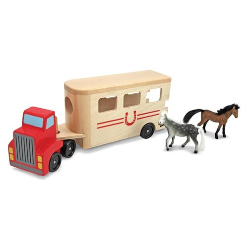 Melissa & Doug Horse Carrier Wooden Vehicle Play Set With 2 Flocked Horses and Pull-Down Ramp - Horse Figures, Wooden Horse Trailer Toy For Kids Ages 3+ - 31