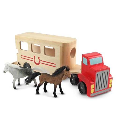 Melissa & Doug Horse Carrier Wooden Vehicle Play Set With 2 Flocked Horses and Pull-Down Ramp - Horse Figures, Wooden Horse Trailer Toy For Kids Ages 3+ - 34