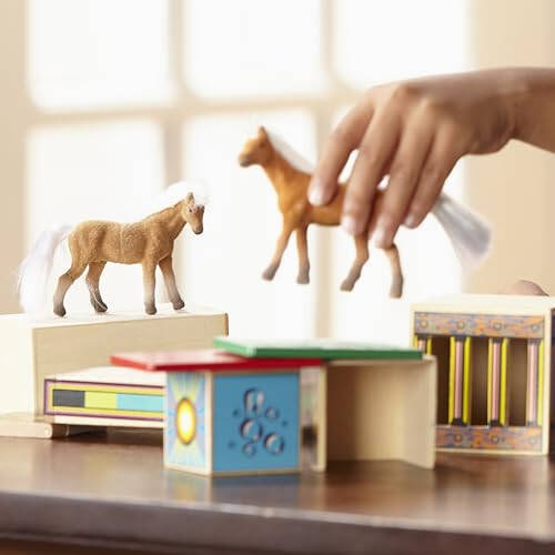 Melissa & Doug Horse Carrier Wooden Vehicle Play Set With 2 Flocked Horses and Pull-Down Ramp - Horse Figures, Wooden Horse Trailer Toy For Kids Ages 3+ - 36