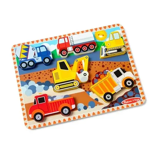 Melissa & Doug Construction Vehicles Wooden Chunky Puzzle (6 pcs) - FSC Certified - 1