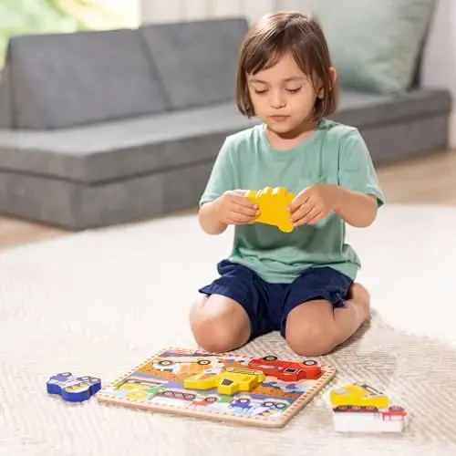 Melissa & Doug Construction Vehicles Wooden Chunky Puzzle (6 pcs) - FSC Certified - 3