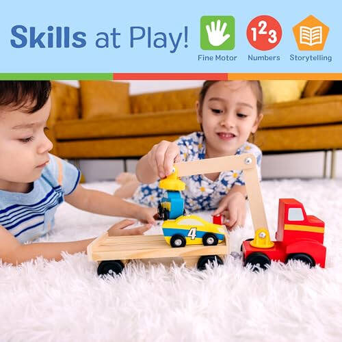 Melissa & Doug Magnetic Car Loader Wooden Toy Set With 4 Cars and 1 Semi-Trailer Truck - 35