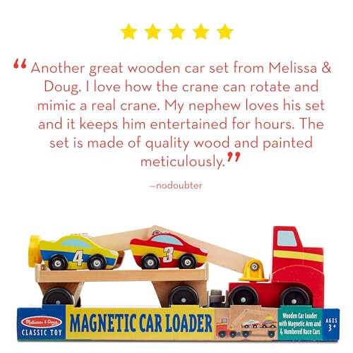 Melissa & Doug Magnetic Car Loader Wooden Toy Set With 4 Cars and 1 Semi-Trailer Truck - 36