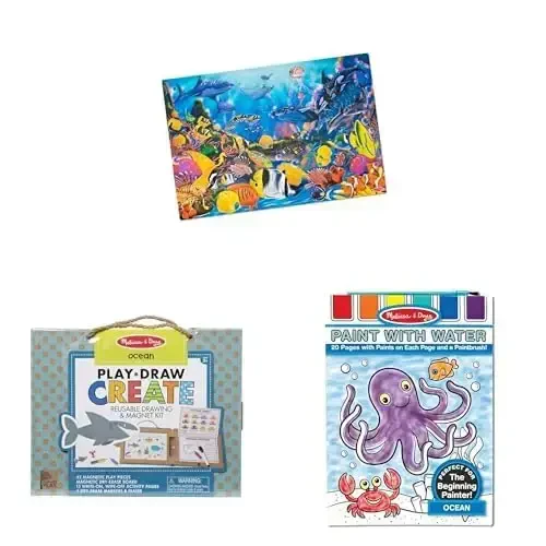 Melissa & Doug Ocean Activity Bundle - 48pc Jumbo Floor Puzzle (2x3 ft), Drawing & Magnet Kit (42 Magnets, 5 Markers), Paint with Water Book (20 Pages) - 1