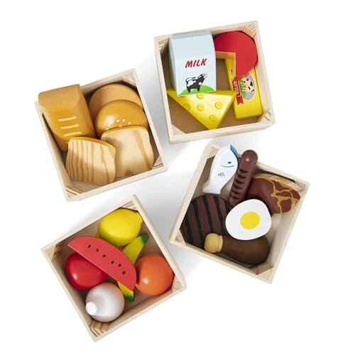 Melissa & Doug Oziq-ovqat Guruhlari - 21 Yog'och Qismlar va 4 Sandiq, Ko'p - Bolalar Oshxonasi Uchun O'yin Oziq-ovqat To'plamlari, Tasavvur Qilingan Oziq-ovqat, 3 Yoshdan Boshlab Kichkintoylar va Bolalar Uchun O'yinchoq Oziq-ovqat - Melissa