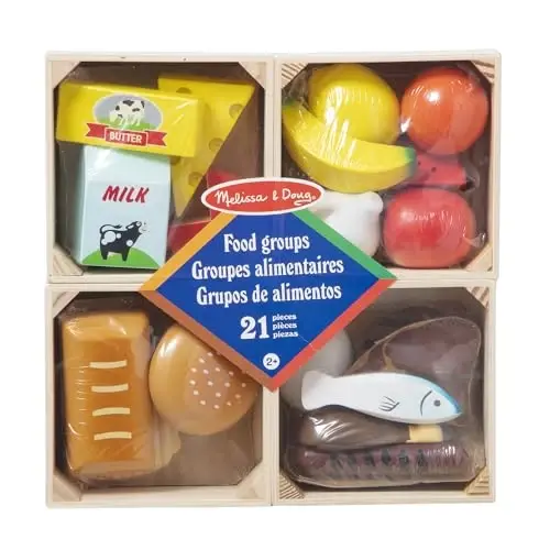 Melissa & Doug Oziq-ovqat Guruhlari - 21 Yog'och Qismlar va 4 Sandiq, Ko'p - Bolalar Oshxonasi Uchun O'yin Oziq-ovqat To'plamlari, Tasavvur Qilingan Oziq-ovqat, 3 Yoshdan Boshlab Kichkintoylar va Bolalar Uchun O'yinchoq Oziq-ovqat - 3