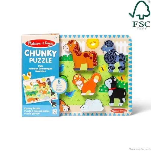 Melissa & Doug Pets Wooden Chunky Puzzle (8 pcs), Educational Screen Free Activity for Toddler, Preschoolers and Kids Ages 2+ 