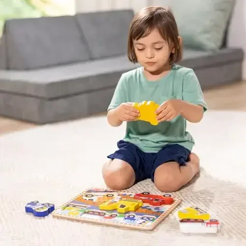 Melissa & Doug Qurilish Transport vositalari Yog'och Jumbo Puzzle (6 dona) - FSC Sertifikatlangan - 3