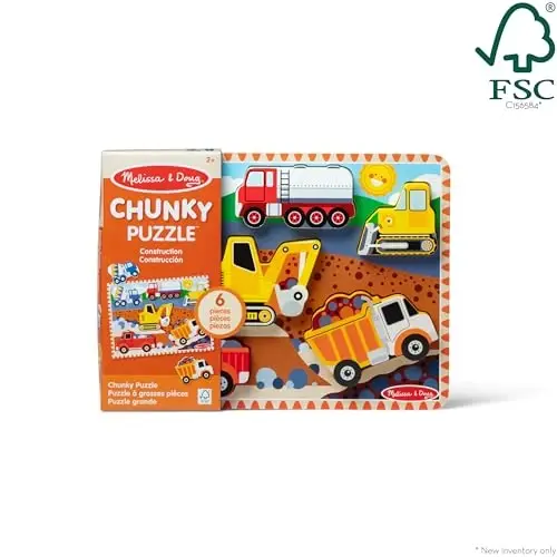 Melissa & Doug Qurilish Transport vositalari Yog'och Jumbo Puzzle (6 dona) - FSC Sertifikatlangan 