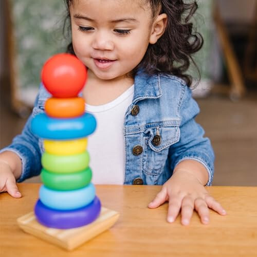 Melissa & Doug Rainbow Stacker Wooden Ring Educational Toy - Wooden Rainbow Stacking Rings Baby Toy, Stacker Toys For Infants And Toddlers - 32